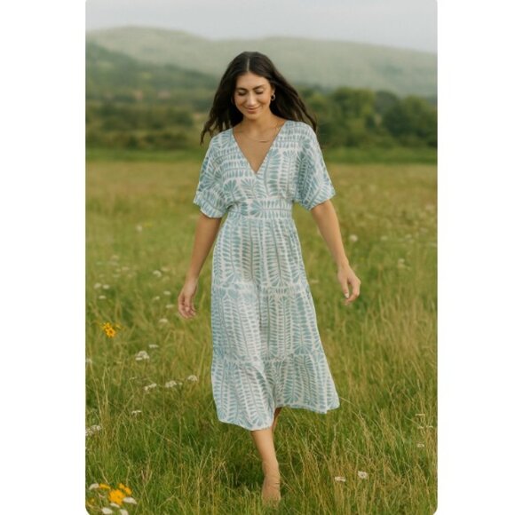 Baltic Born Austin Blue Print Kimono Dress - Picture 4 of 14